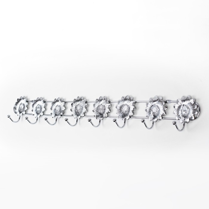 Вешалка на 8 крючков 49х3х5,5 см "Ромашки", серебро