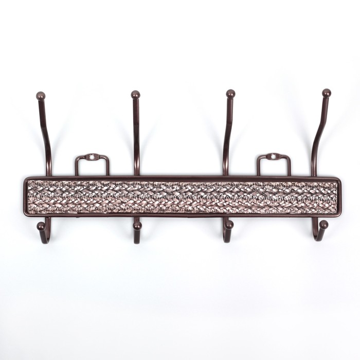 Вешалка на 4 двойных крючка 32,5х7х15 см, "Плетенка" коричневая