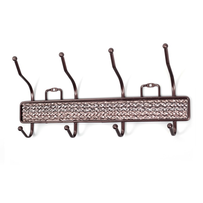 Вешалка на 4 двойных крючка 32,5х7х15 см, "Плетенка" коричневая