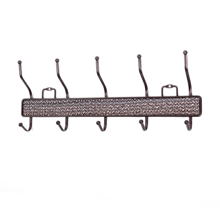 Вешалка на 5 двойных крючков 44х7х15 см, "Плетенка" коричневая
