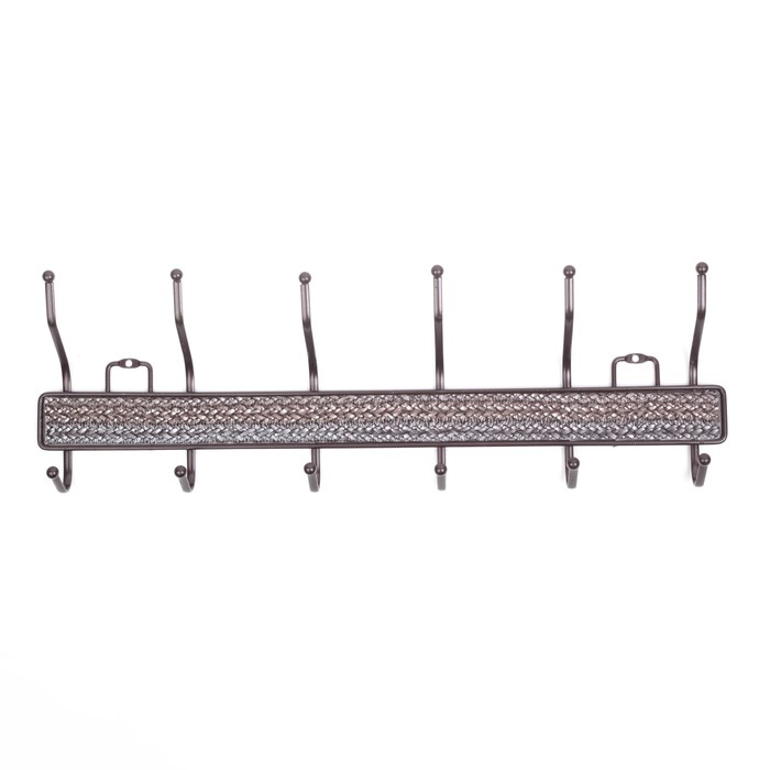 Вешалка на 6 двойных крючков 54х7х15 см, "Плетенка" коричневая