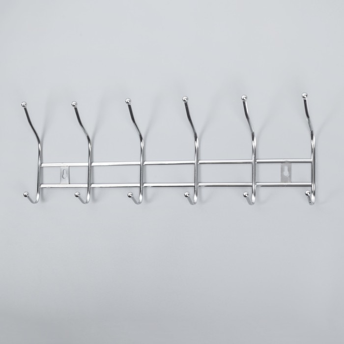 Вешалка на 6 двойных крючков 46х16х6,5 см серебро