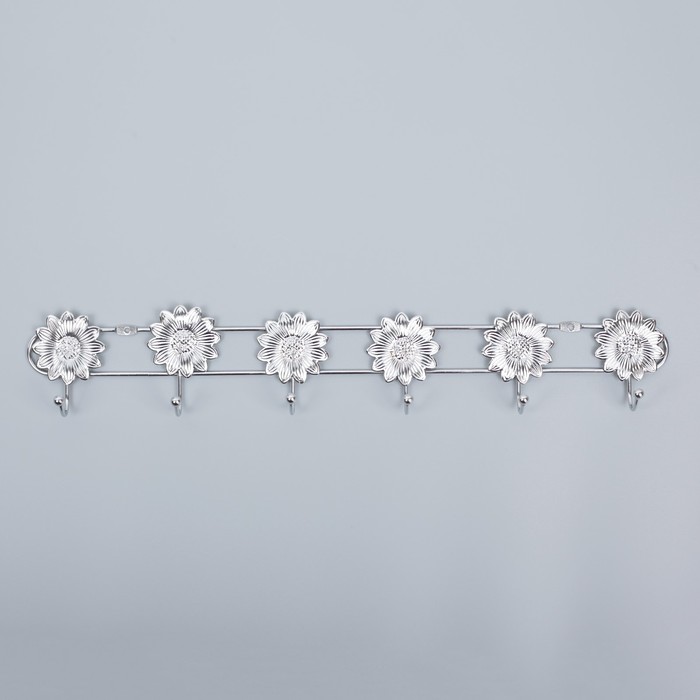 Вешалка на 6 крючков 42х3х6 см "Ромашки", серебро