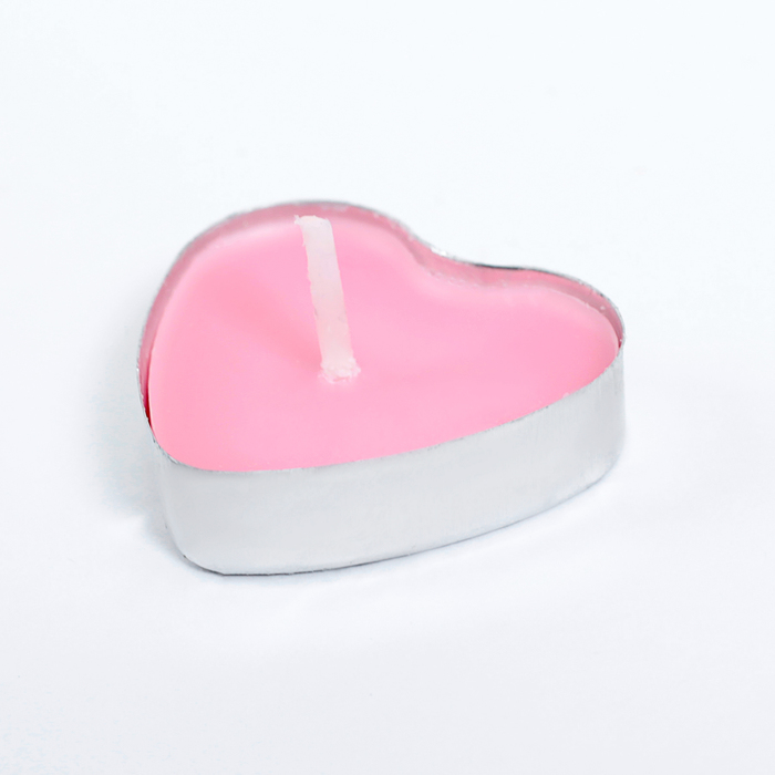 Свеча чайная "Сердце" 6г, 50шт, розовые