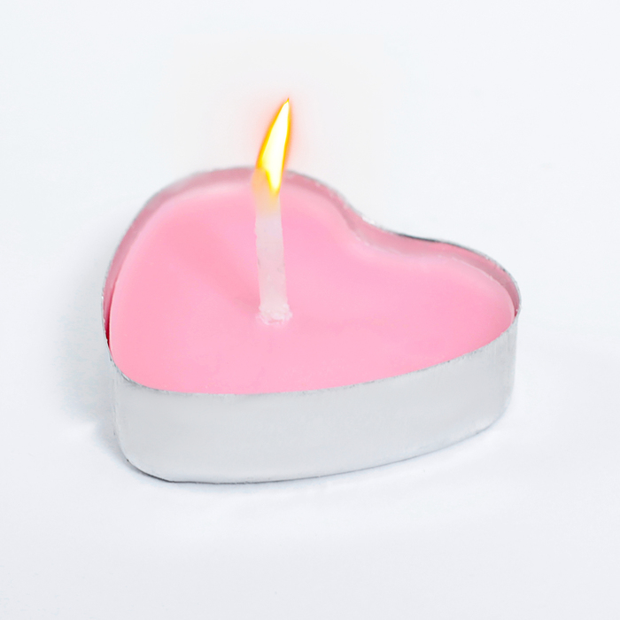 Свеча чайная "Сердце" 6г, 50шт, розовые