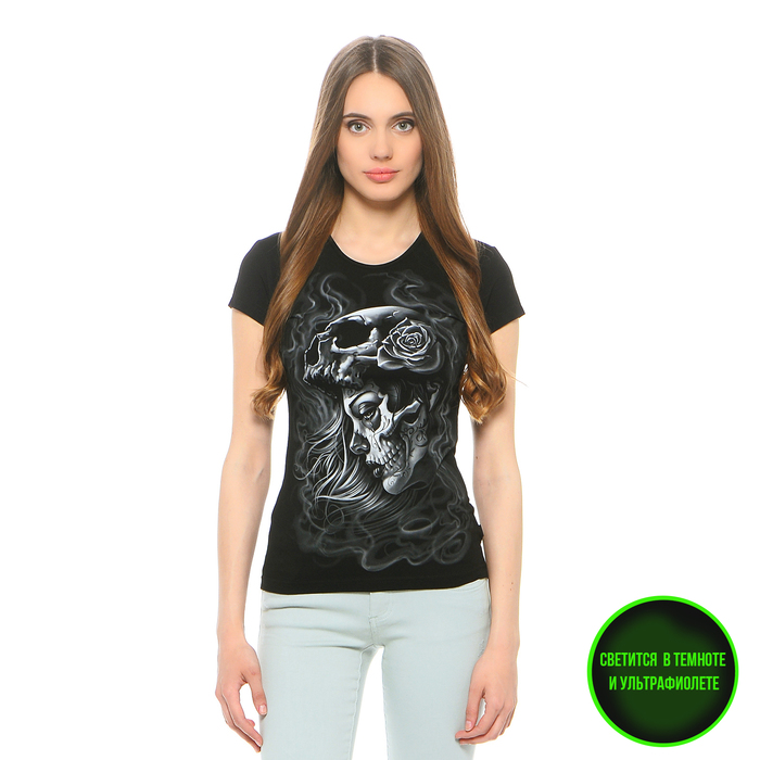Футболка женская, светящийся рисунок 35-1720, цвет чёрный, р-р 44 (M)