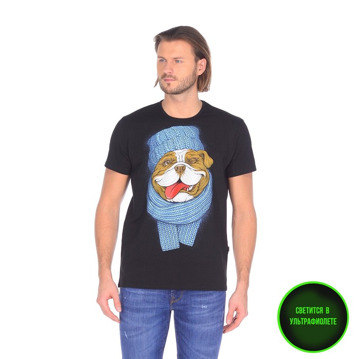 Футболка мужская, светящийся рисунок 14-1742, цвет чёрный, р-р 50 (XL)