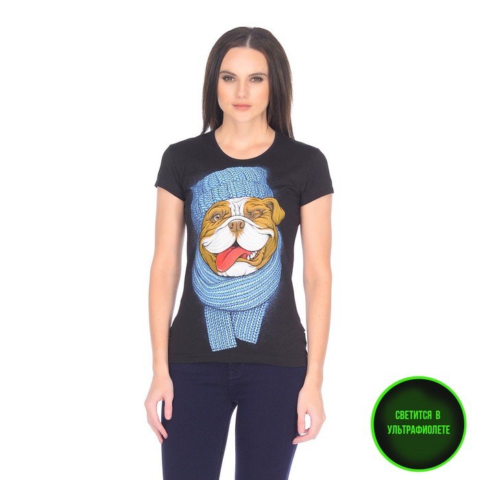 Футболка женская, светящийся рисунок 35-1742, цвет чёрный, р-р 48 (XL)