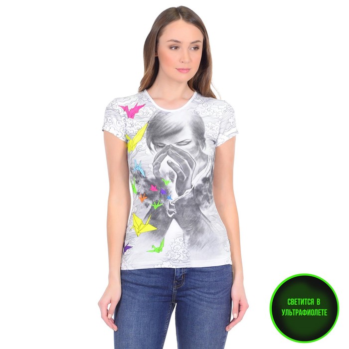 Футболка женская, светящийся рисунок 35-2699, цвет белый, р-р 44 (M)