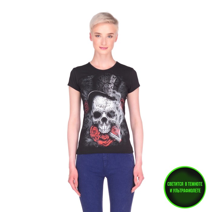 Футболка женская, светящийся рисунок 35-1722, цвет чёрный, р-р 40 (XS)