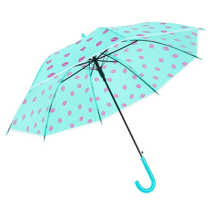 Зонт детский полуавтоматический "Поцелуй", r=45см, цвет голубой/малиновый