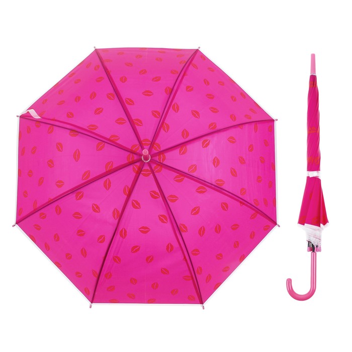 Зонт детский полуавтоматический "Поцелуй", r=45см, цвет малиновый/красный