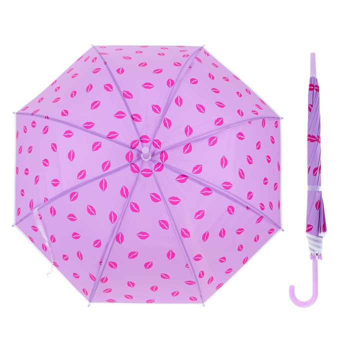 Зонт детский полуавтоматический "Поцелуй", r=45см, цвет сиреневый/малиновый