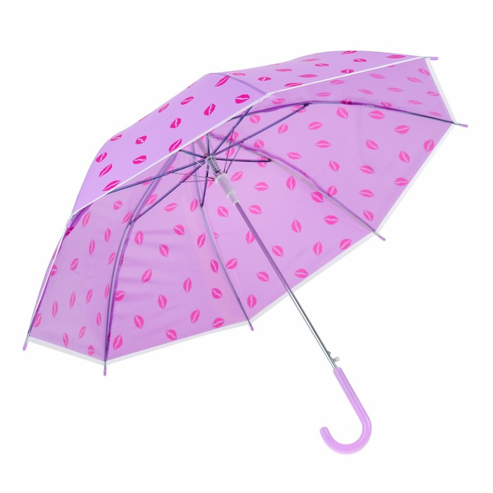 Зонт детский полуавтоматический "Поцелуй", r=45см, цвет сиреневый/малиновый