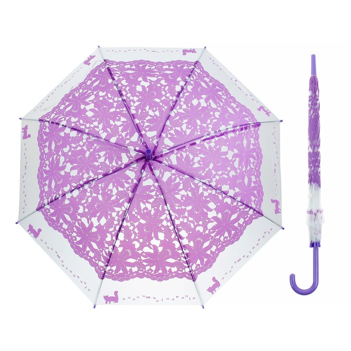 Зонт детский полуавтоматический "Кружево. Кошки", r=45см, цвет фиолетовый