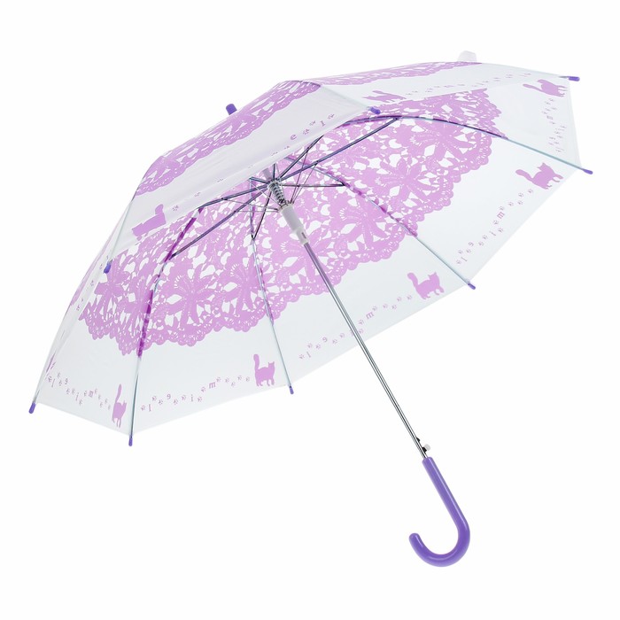 Зонт детский полуавтоматический "Кружево. Кошки", r=45см, цвет фиолетовый
