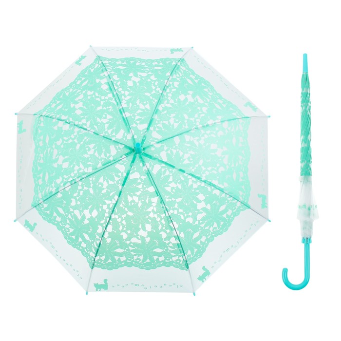 Зонт детский полуавтоматический "Кружево. Кошки", r=45см, цвет мятный