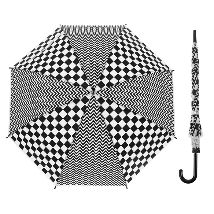 Зонт детский "Волны и квадраты", полуавтоматический, r=45см, цвет чёрный/белый