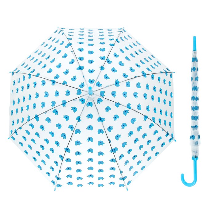 Зонт детский полуавтоматический "Слоники", r=45см, цвет голубой