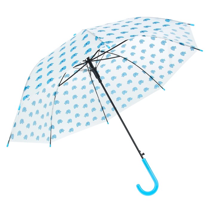 Зонт детский полуавтоматический "Слоники", r=45см, цвет голубой