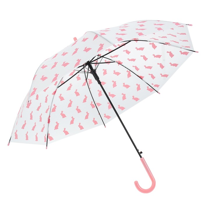 Зонт детский "Кролики", полуавтоматический, r=45см, цвет розовый/прозрачный