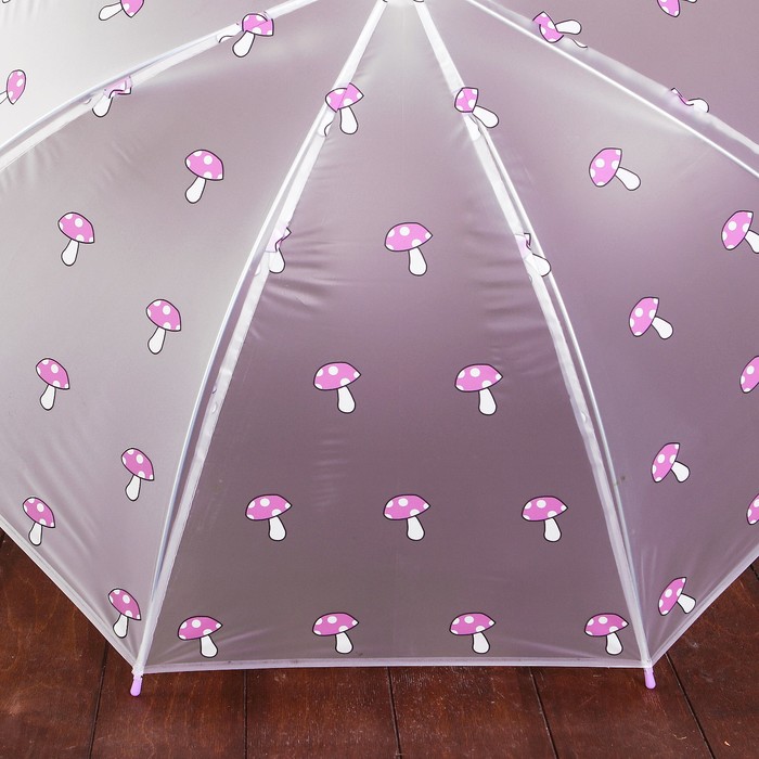 Зонт детский "Грибочки", полуавтоматический, r=45см, цвет прозрачный/розовый/голубой