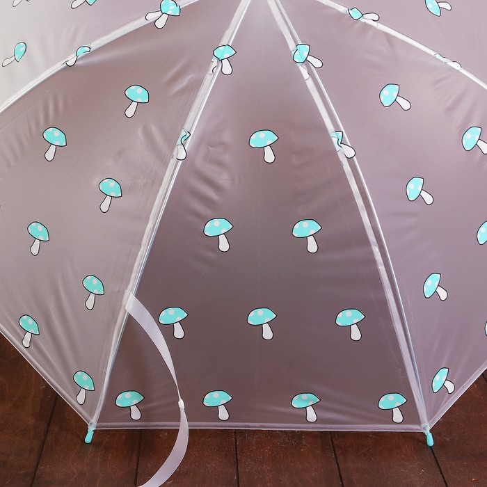 Зонт детский "Грибочки", полуавтоматический, r=45см, цвет прозрачный/розовый/сиреневый