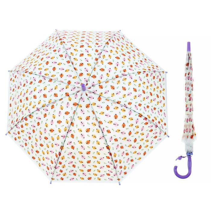 Зонт детский "Божьи коровки", полуавтоматический, со свистком, r=50см, цвет розовый