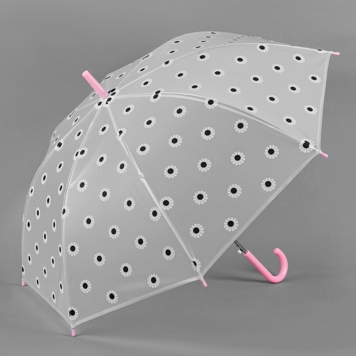 Зонт-трость "Ромашки", полуавтоматический, R=45см, цвет розовый/чёрный