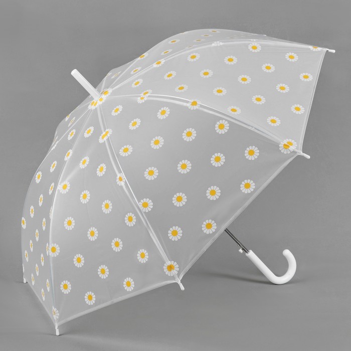 Зонт-трость "Ромашки", полуавтоматический, R=45см, цвет белый