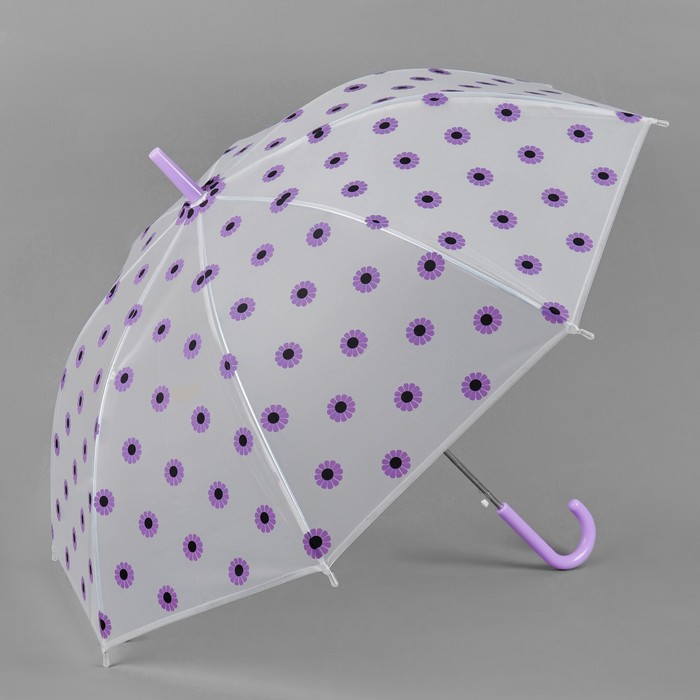 Зонт-трость "Ромашки", полуавтоматический, R=45см, цвет сиреневый