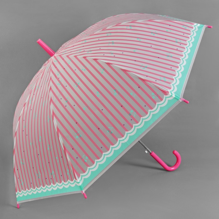 Зонт-трость "Вишенки", полуавтоматический, R=46см, цвет розовый