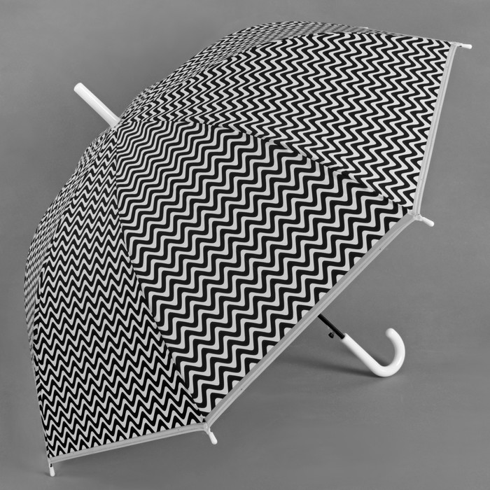 Зонт-трость "Волны", полуавтоматический, R=46см, цвет чёрный/белый