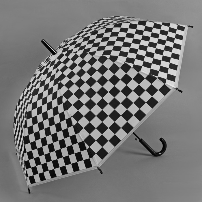 Зонт-трость "Квадраты", полуавтоматический, R=46см, цвет чёрный/белый