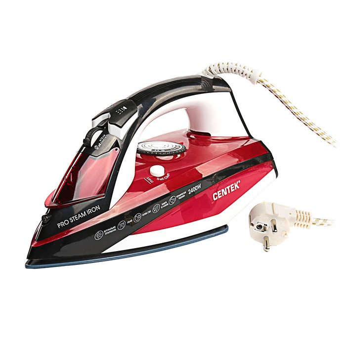 Утюг Centek CT-2344, 2400Вт, керамическая подошва, мощный паровой удар, самоочистка, красный