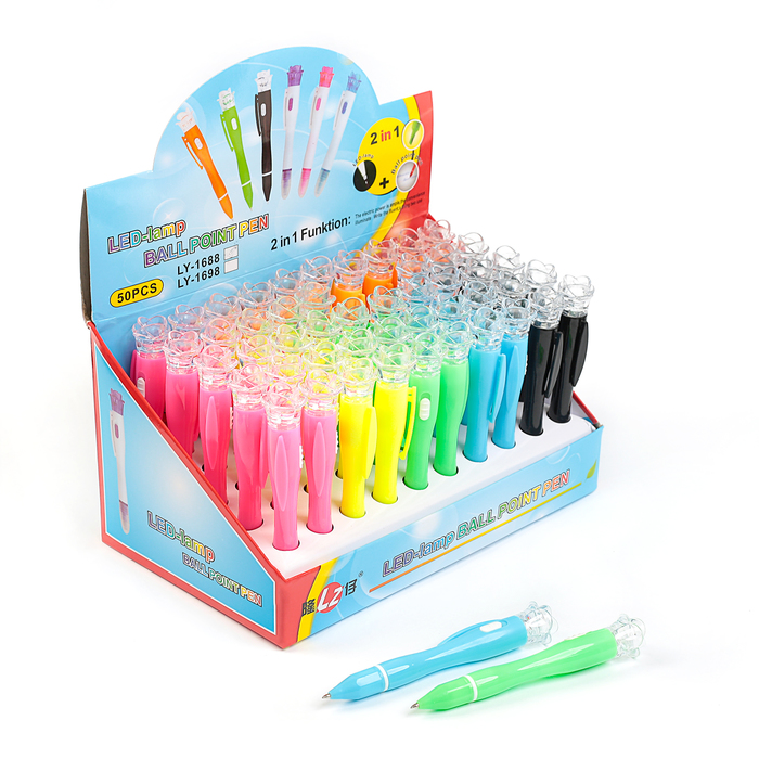 Ручка шариковая-прикол МИКС Роза с фонариком