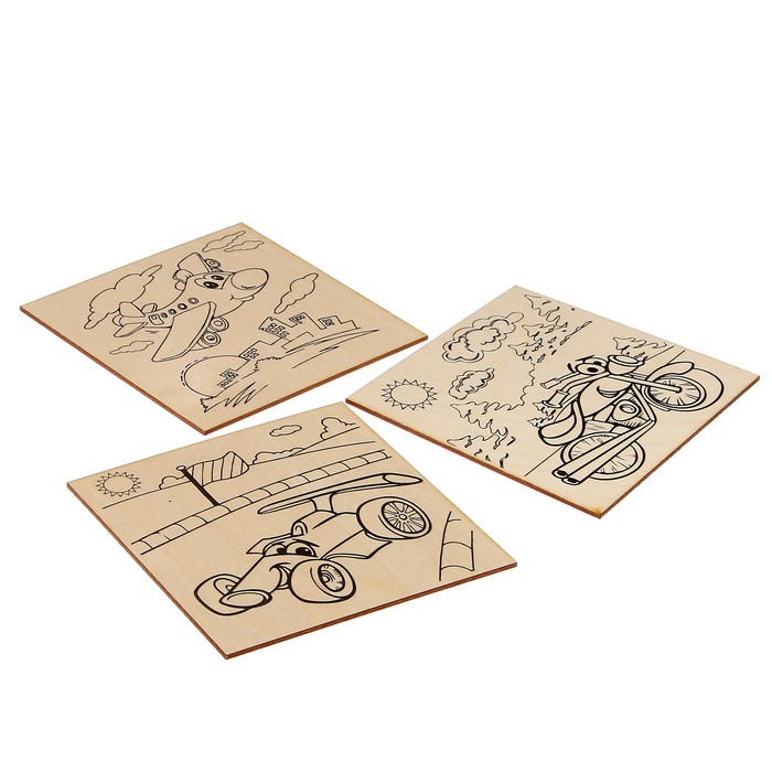 Набор для выжигания по дереву "Веселый транспорт" 3 шт., 15 х 15 см