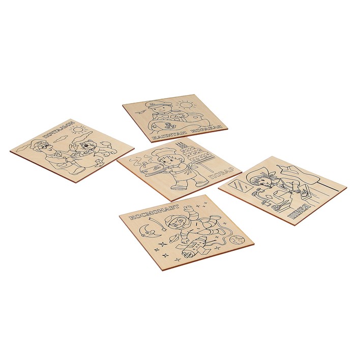 Набор для выжигания по дереву "Нужные профессии" 5 шт., 15 х 15 см