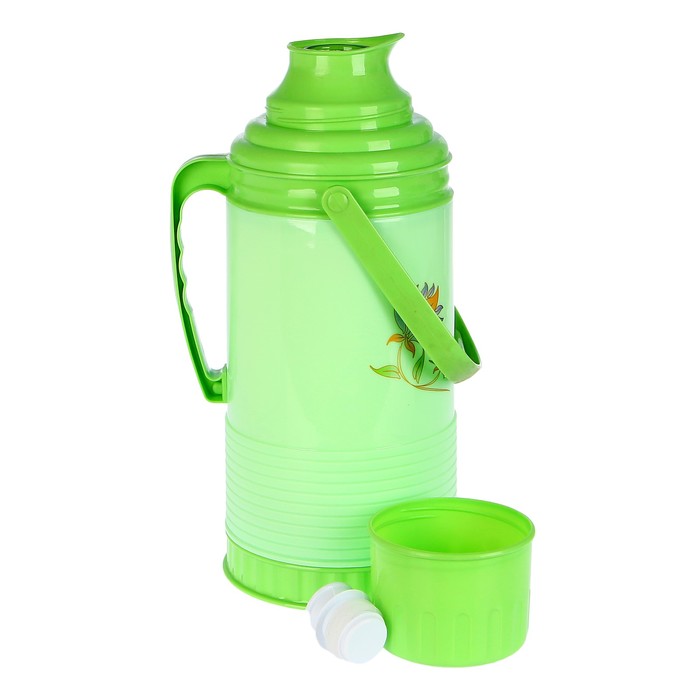 Термос 3200 мл «Цветы», 2 ручки, 1 кружка, ребристый внизу, микс, 22х42 см