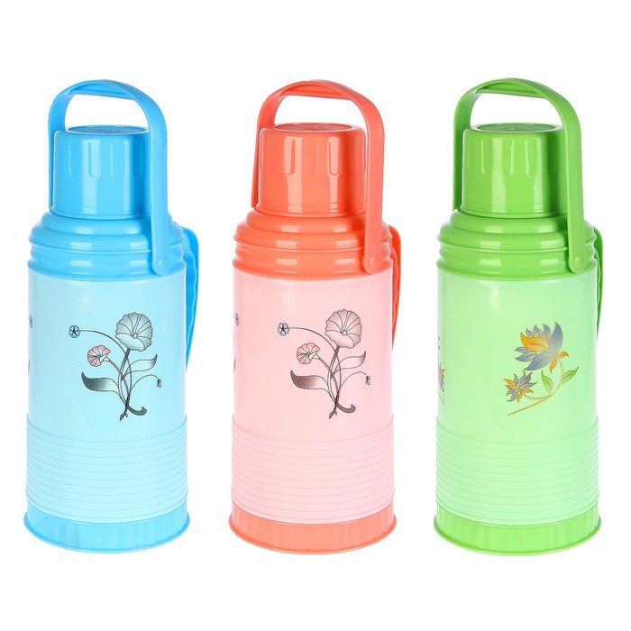 Термос 3200 мл «Цветы», 2 ручки, 1 кружка, ребристый внизу, микс, 22х42 см