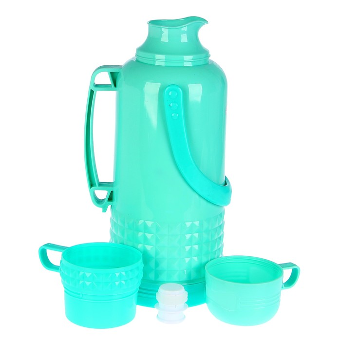 Термос 3200мл, 1 ручка, 2 кружки с ручкой, объемный узор внизу, микс, 22*43см