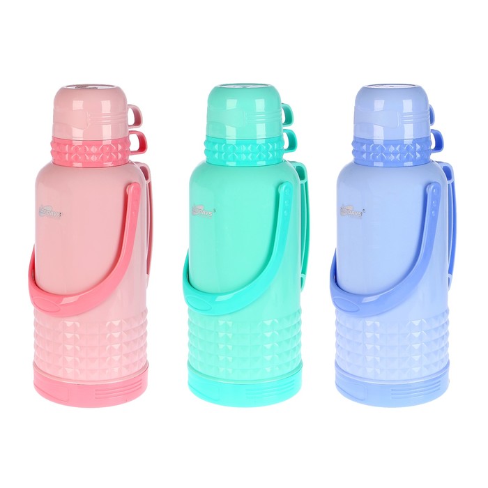 Термос 3200мл, 1 ручка, 2 кружки с ручкой, объемный узор внизу, микс, 22*43см