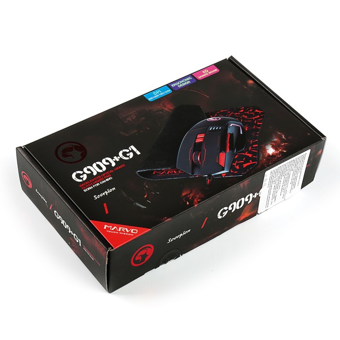 Игровой комплект проводной мыши и коврика MARVO G909+G1