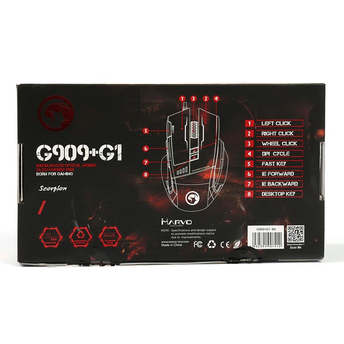 Игровой комплект проводной мыши и коврика MARVO G909+G1