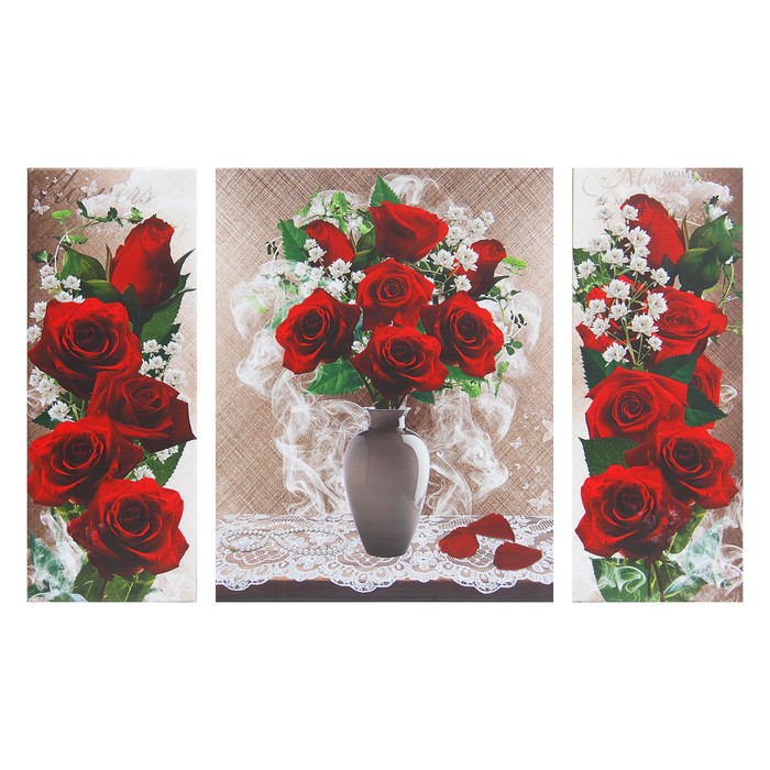 Модульная картина "Алые розы" 80*50 см (2-20х50; 40х50)