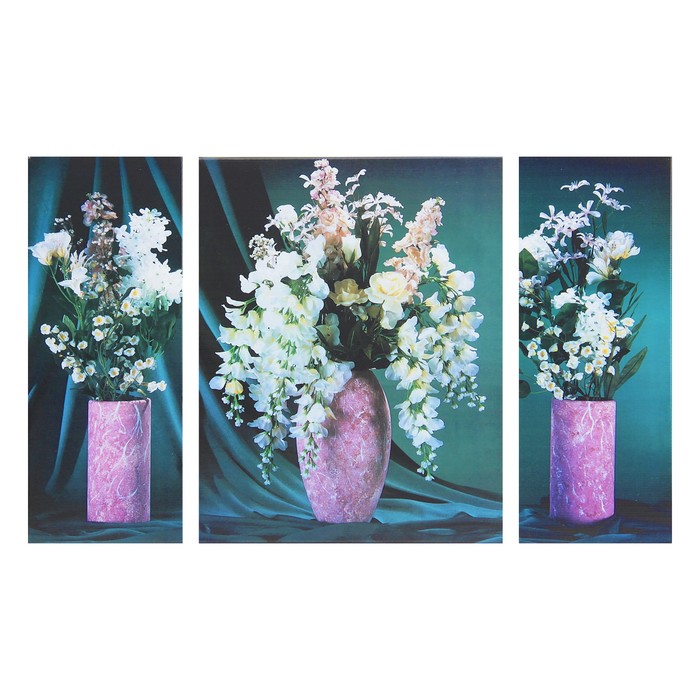 Модульная картина "Букеты в розовых вазах" 80*50 см (2-20х50; 40х50)