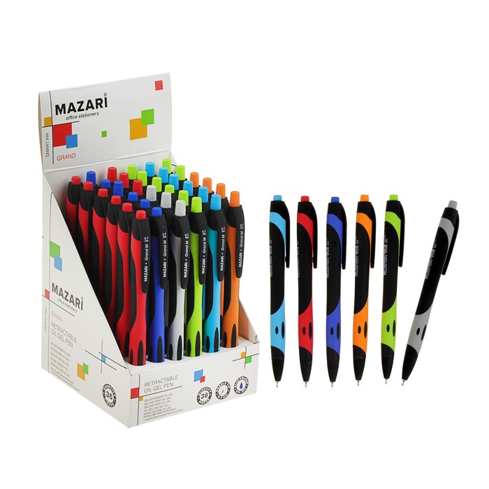 Ручка шариковая автоматическая MAZARI Grand, узел 0.7 мм, чернила синие на масляной основе, игольчатый пишущий узел, микс