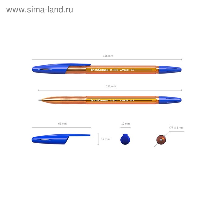 

Набор ручек шариковых 3 штуки ErichKrause R-301 Amber Stick, узел 0.7 мм, чернила синие, длина линии письма 2000 метров, европодвес