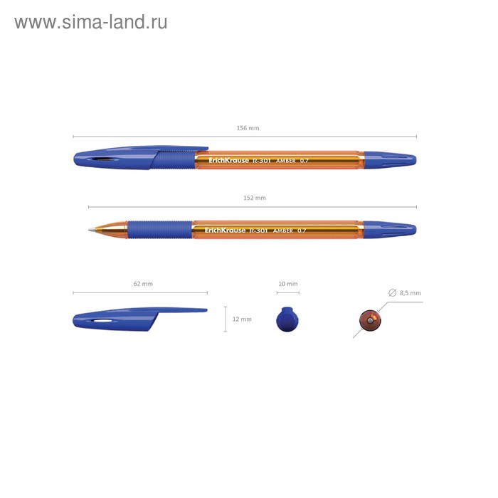 фото Набор ручек шариковых 3 штуки erichkrause r-301 amber stick & grip, узел 0.7 мм, чернила синие, резиновый упор, длина линии письма 1000 метров, европодвес