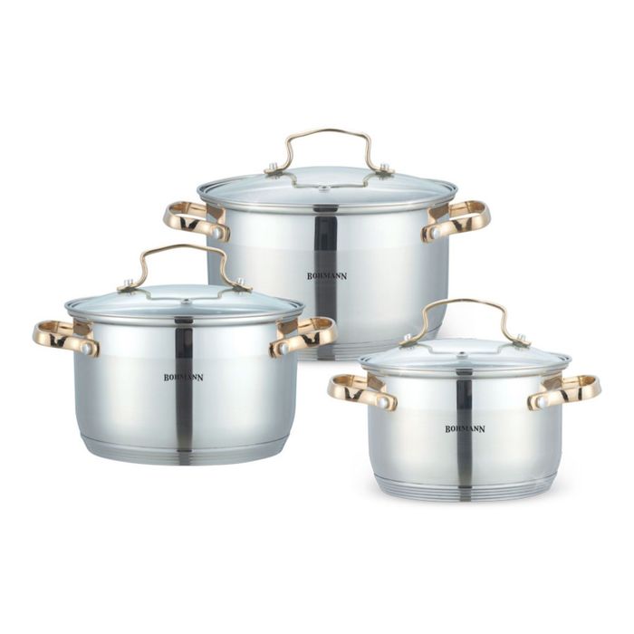 Посуда Bohmann, стеклянная крышка, 2,1 л, 2,9 л, 3,9 л, 7-и шаговое дно